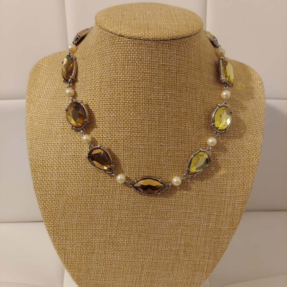 Lia Sophia Silver Tone with Faux Pearls and Multicolor Glass 16" Necklace